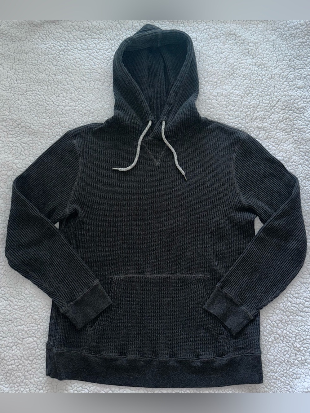 American Eagle Men's Charcoal Dark Grey Hoodie Hooded Waffle Knit Sweatshirt M